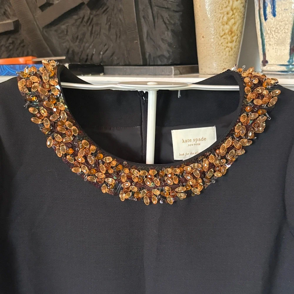 Kate Spade Shimmer beaded Dress with Gold Accents- worn about 3times. 385 retail